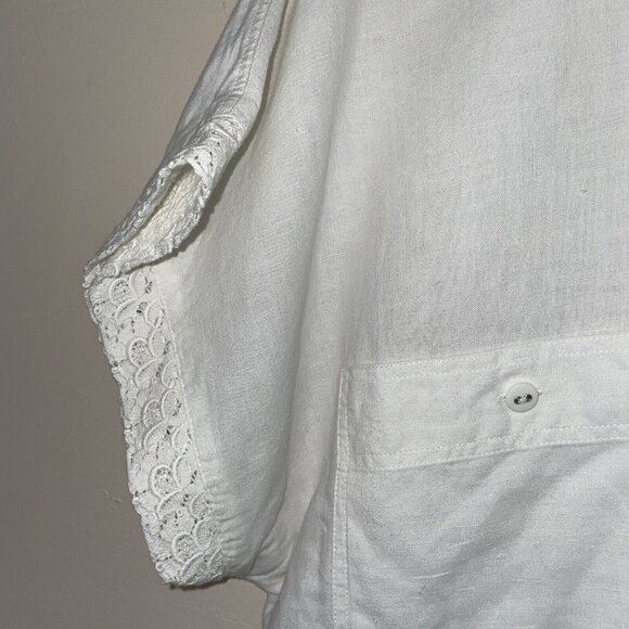 Otto Kern Women's Linen/Cotton Button Front Blouse Sz M Crochet Trim Cottagecore - Picture 4 of 11